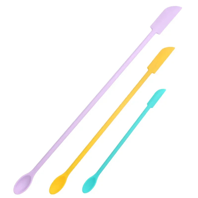 3pcs Silicone Double-head Scraper Cosmetic Face Cream Jam Deep Bottle Scraper Mini Spatula Set Women Professional Makeup Tools Quake colorful