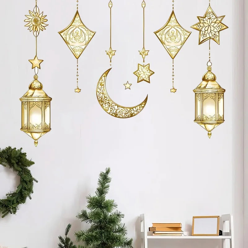 1pc Vintage Golden Moon Star Hanging Decoration Homestay Living Room Wall Decoration Stickers Home Decoration Quake