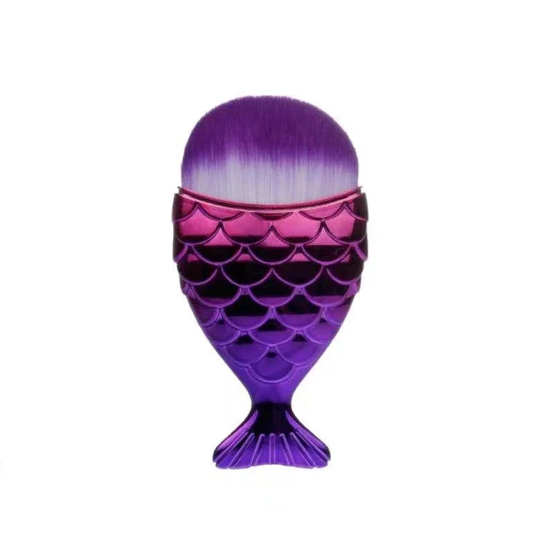 1pc Blush Brush Mermaid Shape Professional Face Makeup Brush Foundation Cosmetic Fish Brush Makeup Tool Kit Powder Nail Art Tool Quake purple