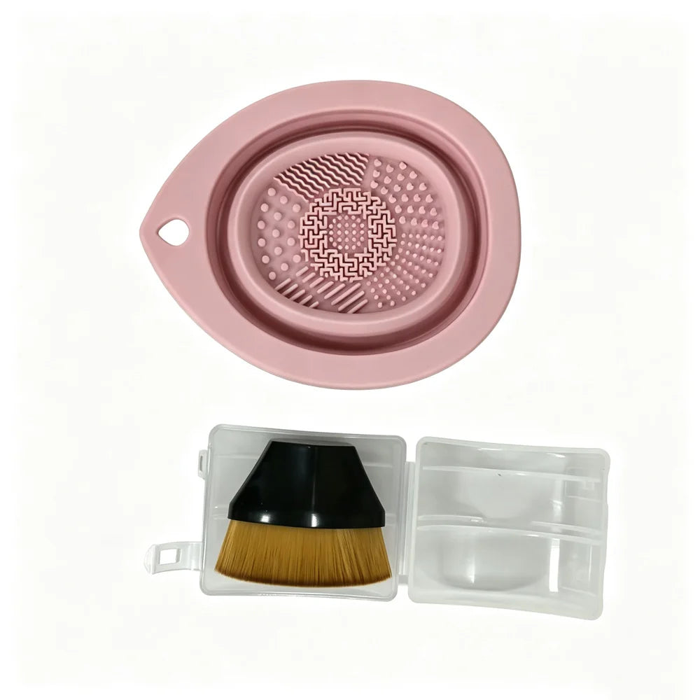 vvocci Foundation Brush No-trace Foundation Brush Non-absorbent Silicone Folding Cleaning Bowl Set Makeup Tools Quake M32 Pink black