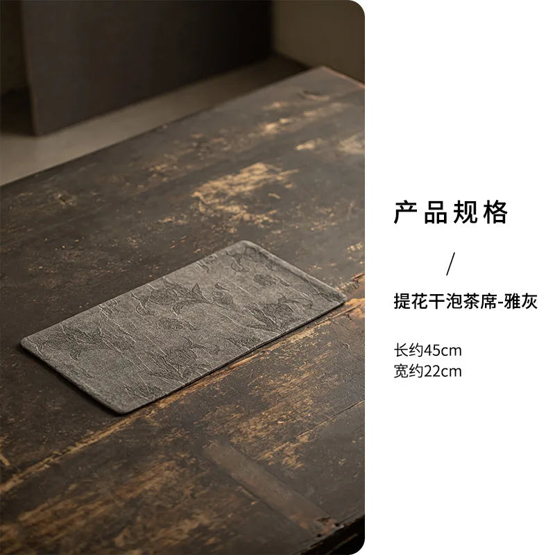 Jacquard Dry Tea Mat Waterproof Tea Mat Kung Fu Tea Set Accessories Fabric Heat-resistant Tea Table Mat Chinese Zen Table Quake Mat - Elegant Gray