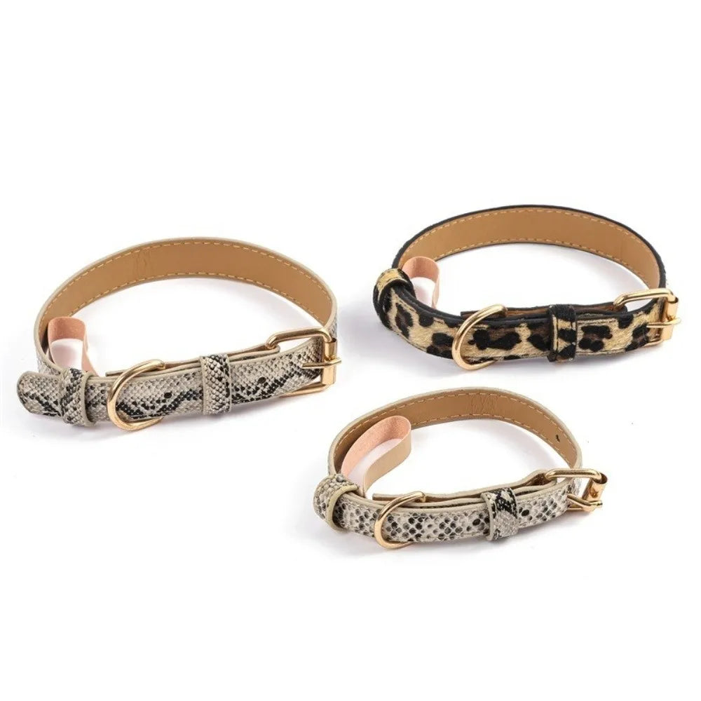 Leopard Print Dog Collar PU Leather Wear Resistant Adjustable Pet Collar Pet Walking Leopard Dog Collar Small Medium Dogs Quake