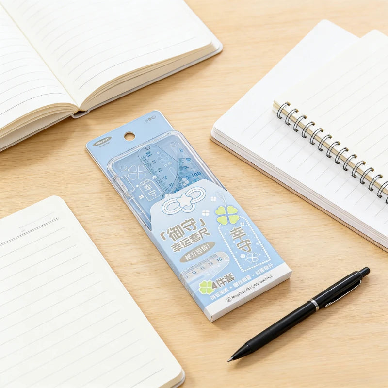 Ins Style Transparent Triangle Ruler Set Student Stationery Math Drawing Tools for School Ruler Set Tool Quake