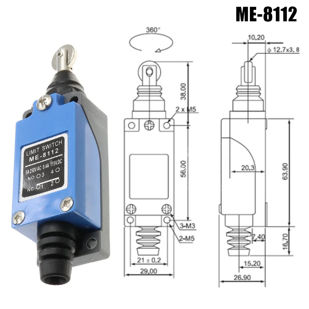 ME-8104 ME-8107 ME-8108 ME-8111 ME-8112 ME-8166 -8169 Limit Switch Rotary Adjustable Roller Lever Arm Travel Switch AC250V NO NC Quake ME-8112