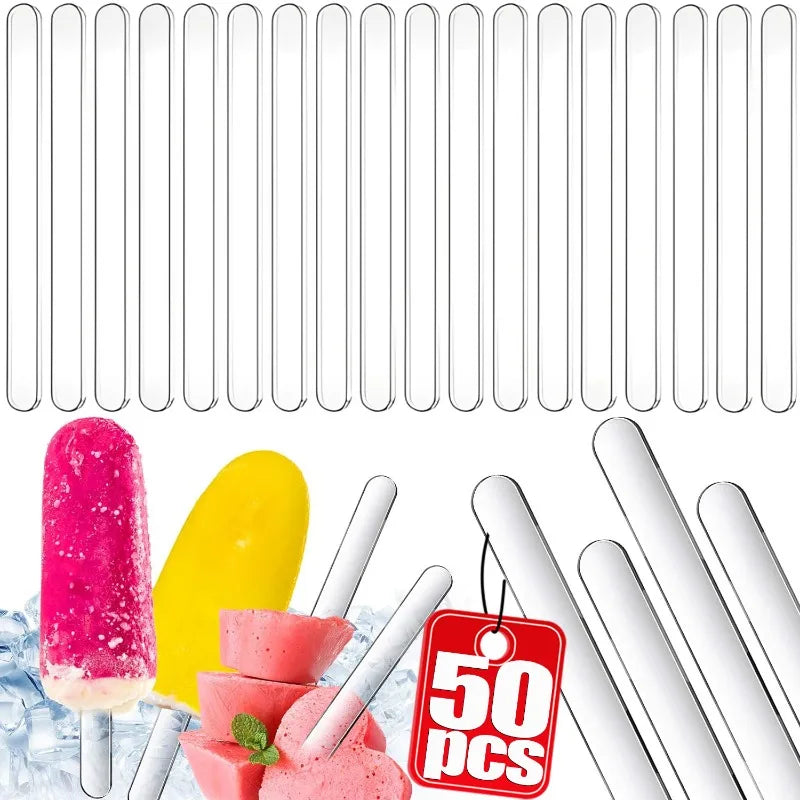 Reusable Clear Ice Cream Sticks Gold Acrylic Popsicle Sticks Cake Candy Desserts Tool for Wedding Party Decor Kitchen Supplies Quake