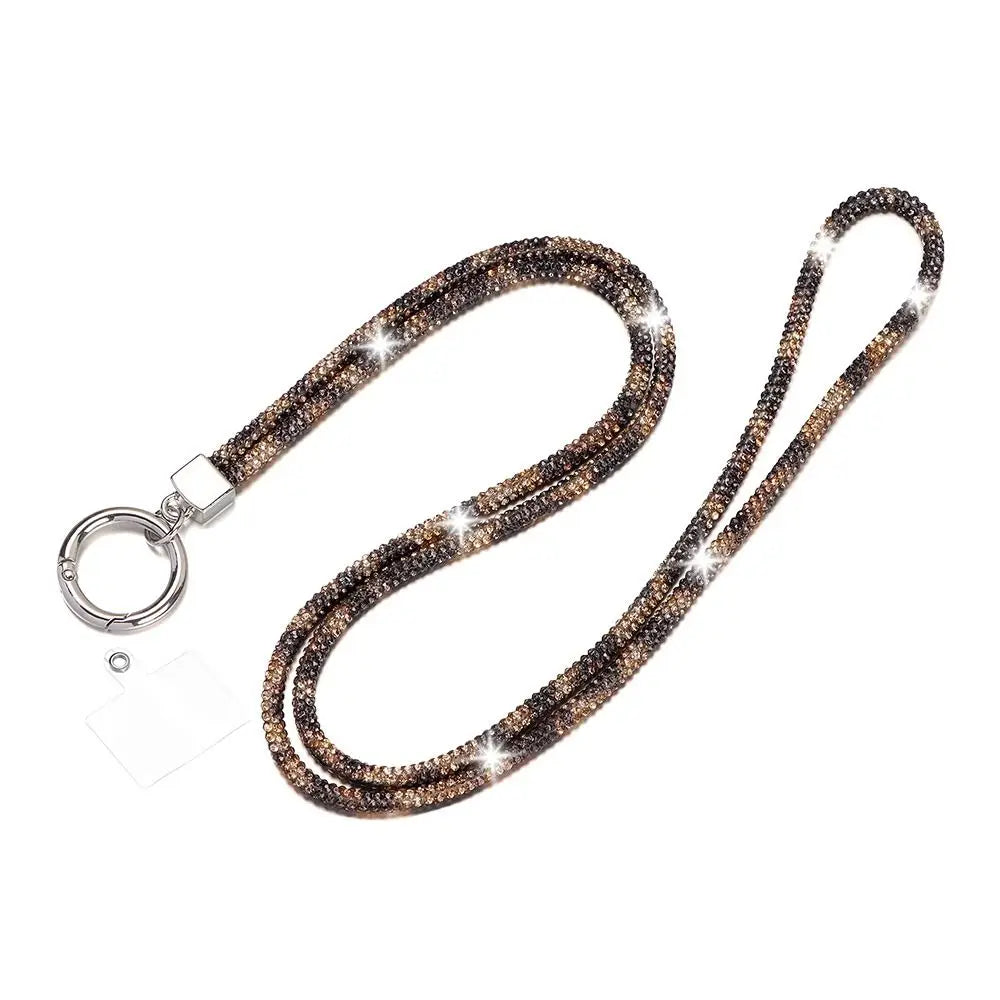 Glitter Rhinestone Phone Lanyard Phone Diamond Crystal Chain Straps Keychain Hanging Anti-lost Rope Quake leopard
