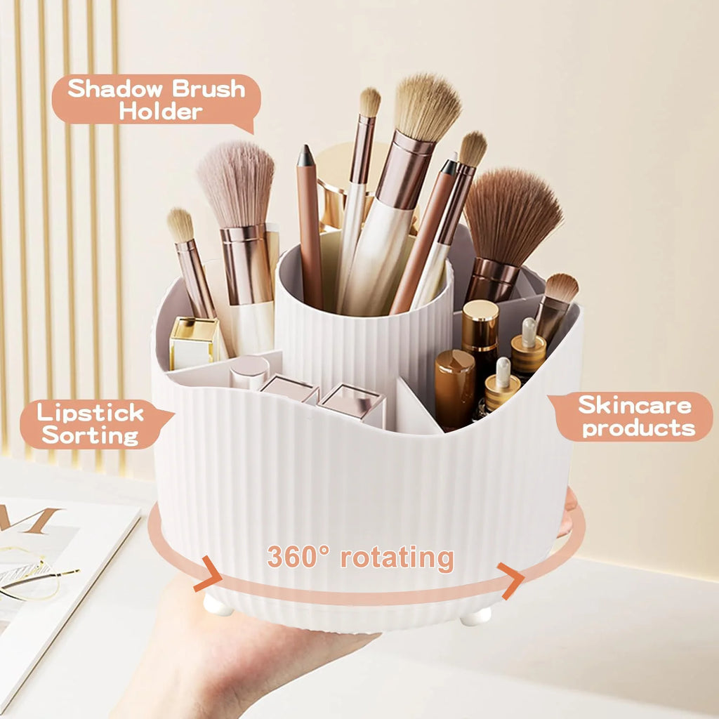 360° Rotating Large Capacity Makeup Holder Desktop Cosmetic Storage Box Organizer Portable Lipstick & Makeup Brush Stand Quake