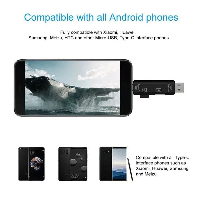 New 5 in 1 Multifunction USB 2.0 Type C USB Micro USB SD TF Memory Card Reader for Android Computer Dock OTG Type C Adapter Quake