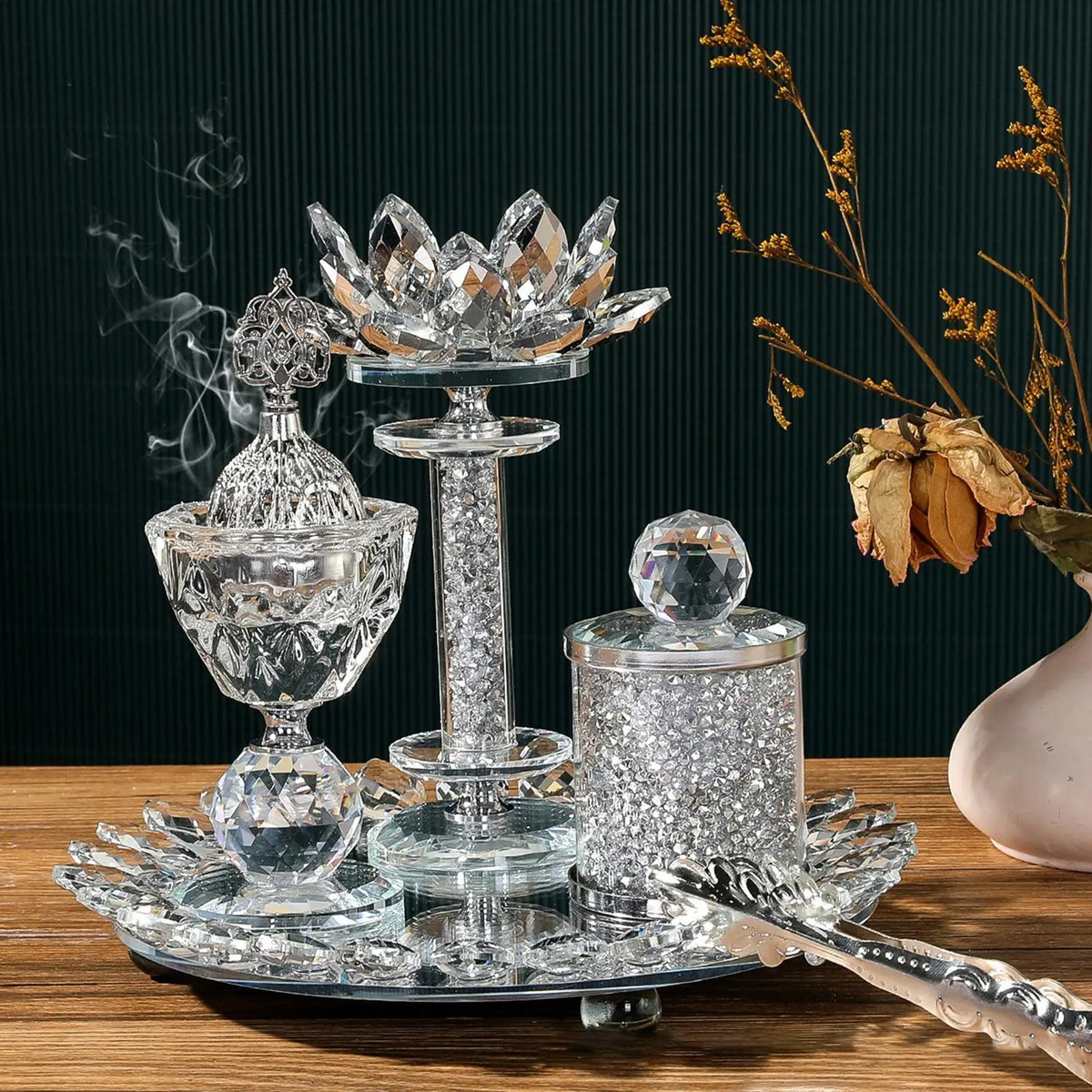 Glass Incense Burner Set with Storage Jar Traditional Clip Friends Gift Censer for SPA Cafes Holiday Home Fragrance Living Room Quake
