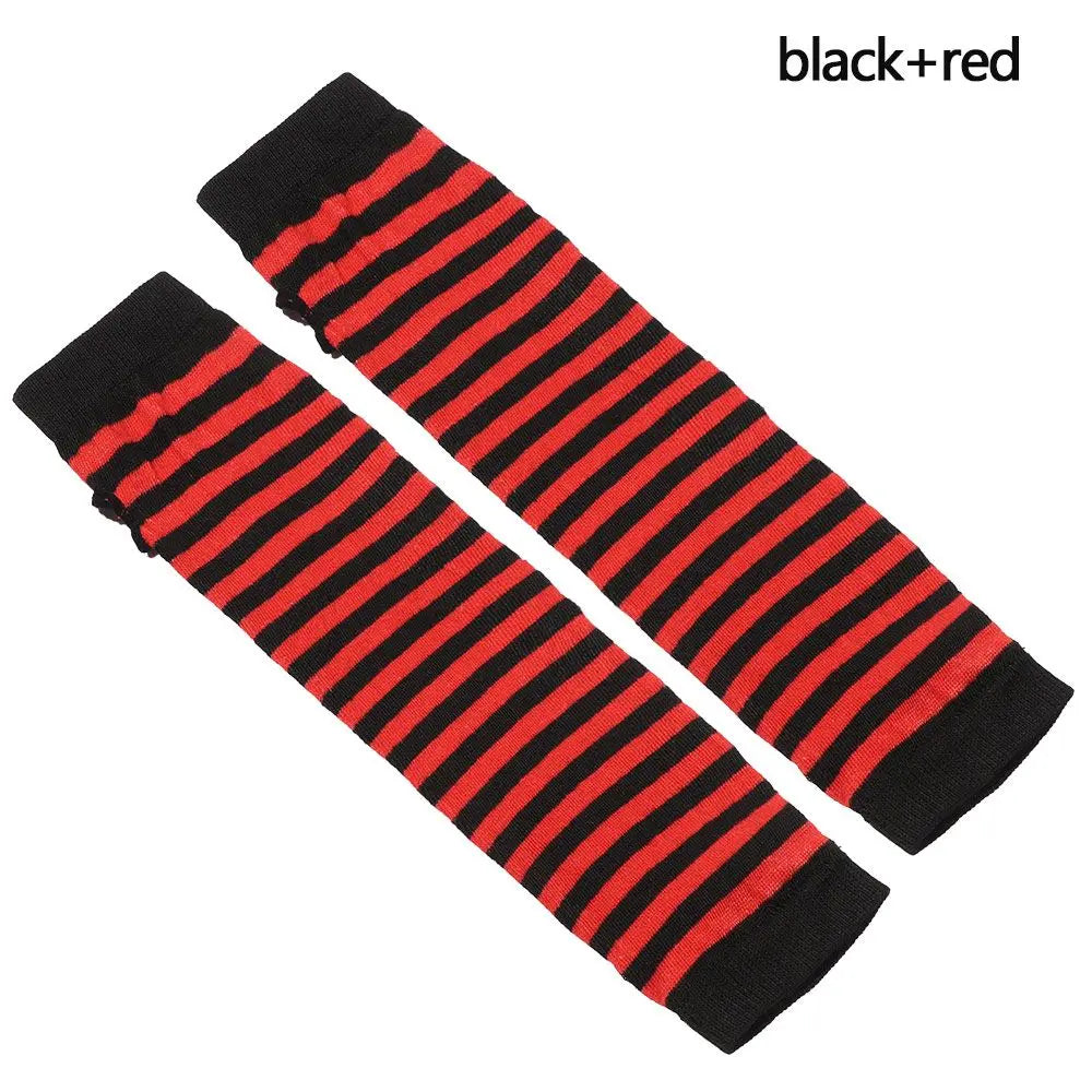 Striped Cotton Long Sleeve Fingerless Long Gloves Handschoenen Wristband Arm Warmer Elbow Mittens Quake black-red