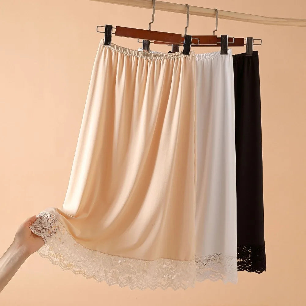 Thin Ice Silk Modal Female Half Length Skirt Anti-glare Lace Underskirt Anti-Penetrating Pure Color Half Slip Dress Petticoat Quake