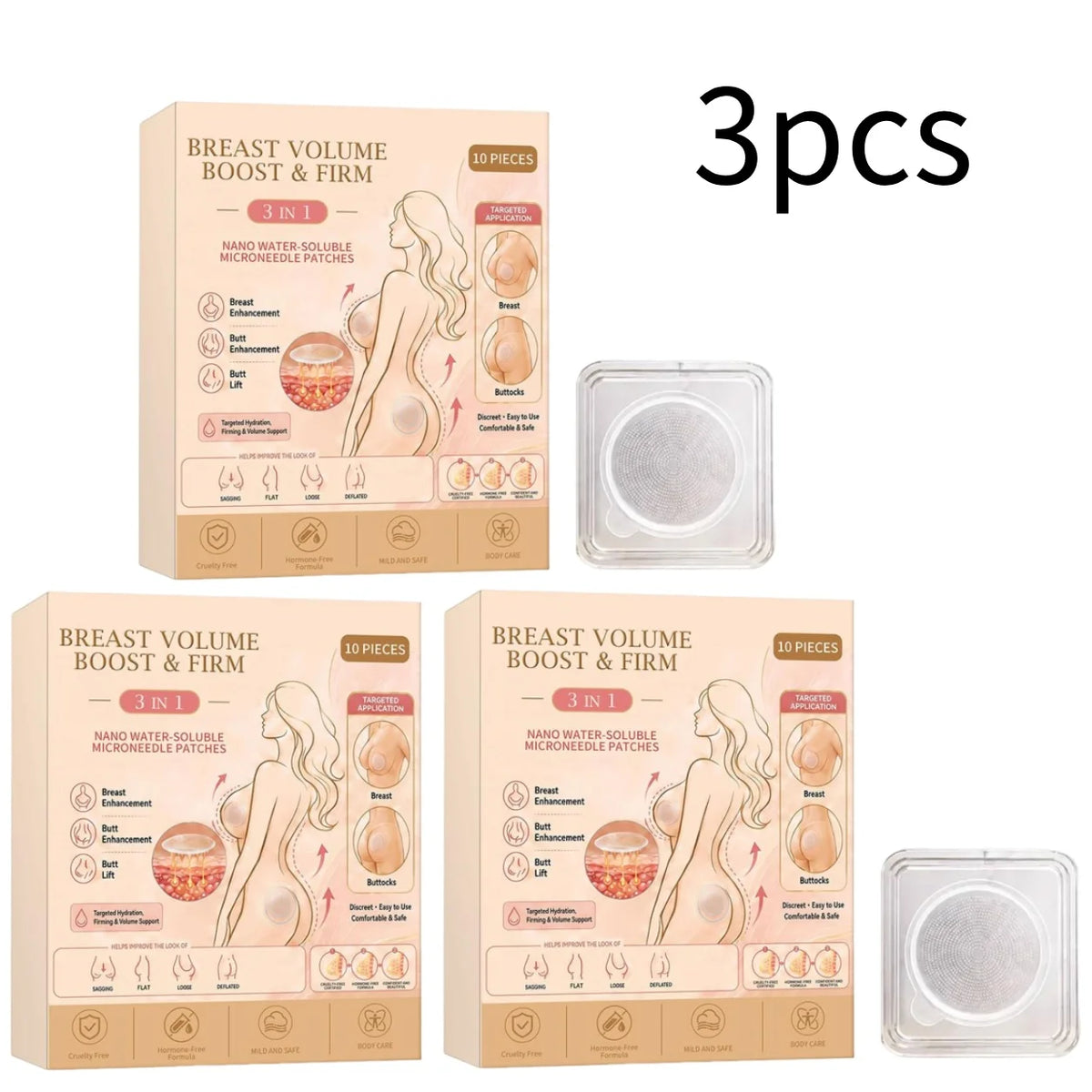 3 in 1 Nano Water Soluble Microneedle Body Care Patches Collagen Centella Targeted Hydration for Chest and Buttocks Quake 3pcs