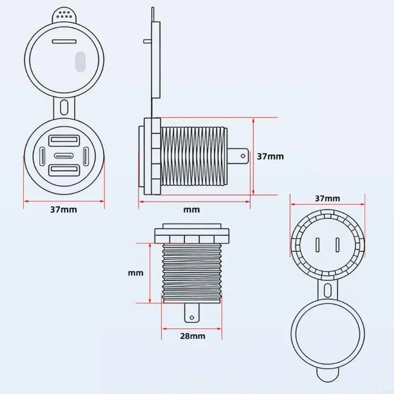 12V 24V 4 Port USB Car Chargers Fast PD Embedded Outlet With Switches Waterproof Cover For Auto Truck Motorcycle Boats K1KF Quake