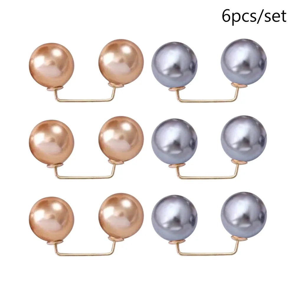 3/6/8PCS Double Head Pin Pearl Brooch Adjustable Collar Clip Non-Slip Safety Pins DIY Sewing Multi-Purpose Brooches Quake Style 4