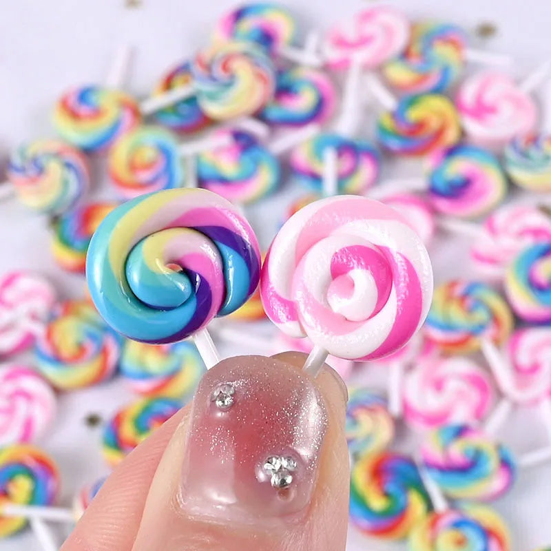 20pcs Mini polymer clay hand made lollipop Flatback Miniature Food Art Supply Decoration Charm Craft DIY Accessories Quake