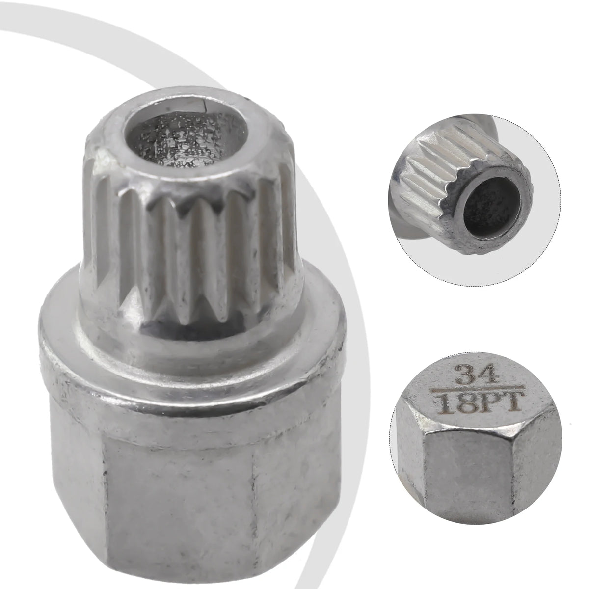 Removal Tool Wheel Lock Lug Nut Hollow Lug Nut Screw Removal Key Silver Tone Steel Wheel Lock 20 X 28mm 34/18PT Quake