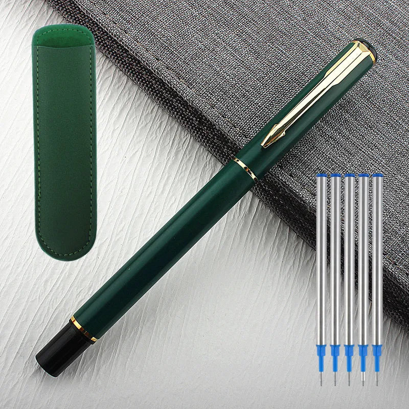 Metal Green Luxury Ink Ballpoint Pen, Black Ink Medium Point 0.5mm Smooth Writing Metal Ball Point Pen Signature Pen Quake 801-3