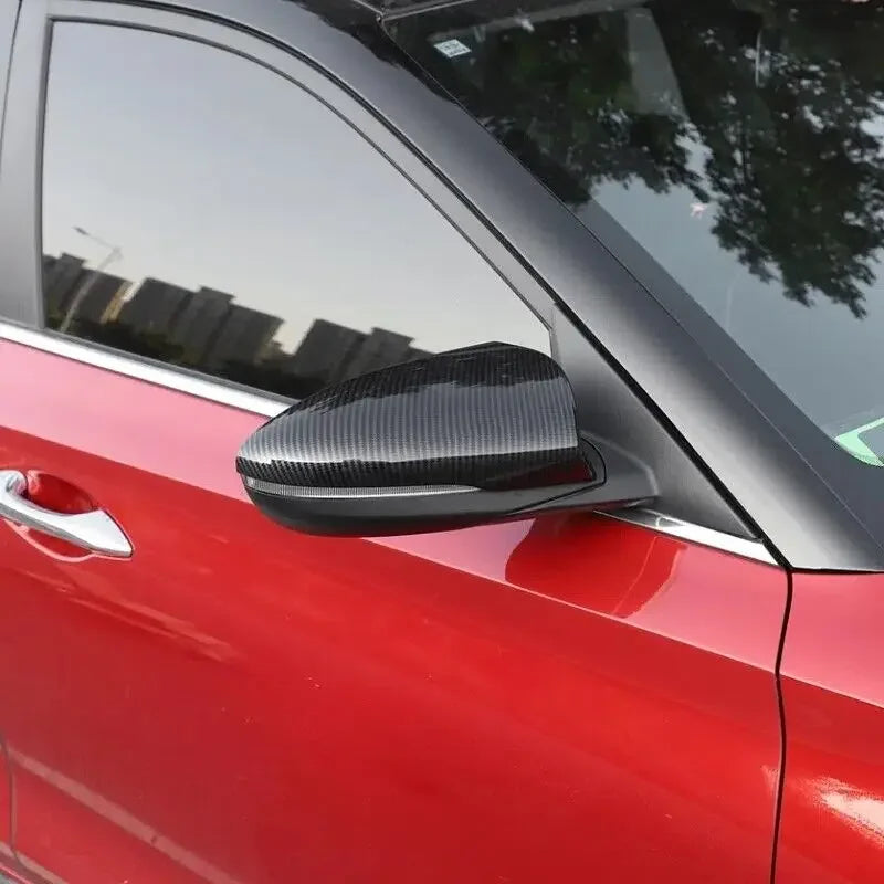 Carbon Fiber Look Horn Style Side Mirror Cover Overlay Cap For Hyundai i20 i20N Bayon Lafesta 2020-2023 Stick On Pair Quake