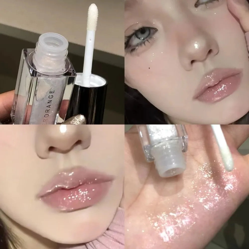 Sparkle Long-Lasting Lip Gloss Non-Fading Moisturizing Liquid Lipstick Non-Sticky Clear Lip Glaze for Women Quake 5