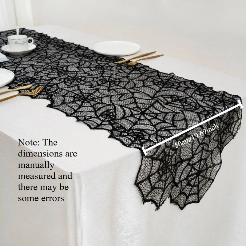 Lace Spider Web Halloween Table Runner Embroidered Table Cover Festive Table Decoration for Themed Party Supplies Quake