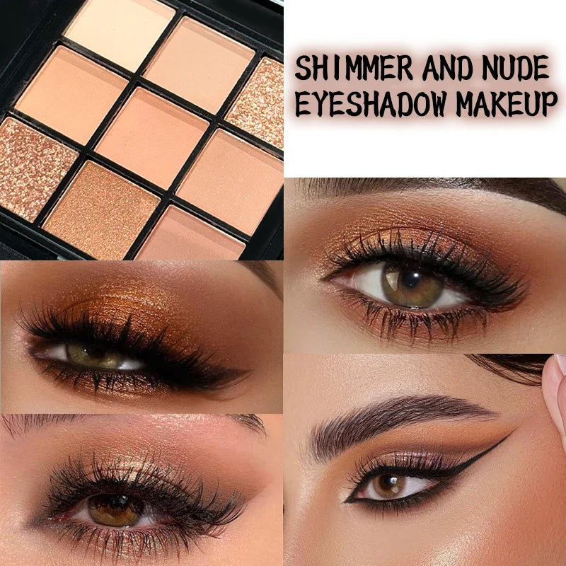 9 Color Chocolate Eyeshadow Palette Natural Nude Matte Glitter Finish Eyeshadow Palette Waterproof Smokey Eye Makeup Cosmetic Quake