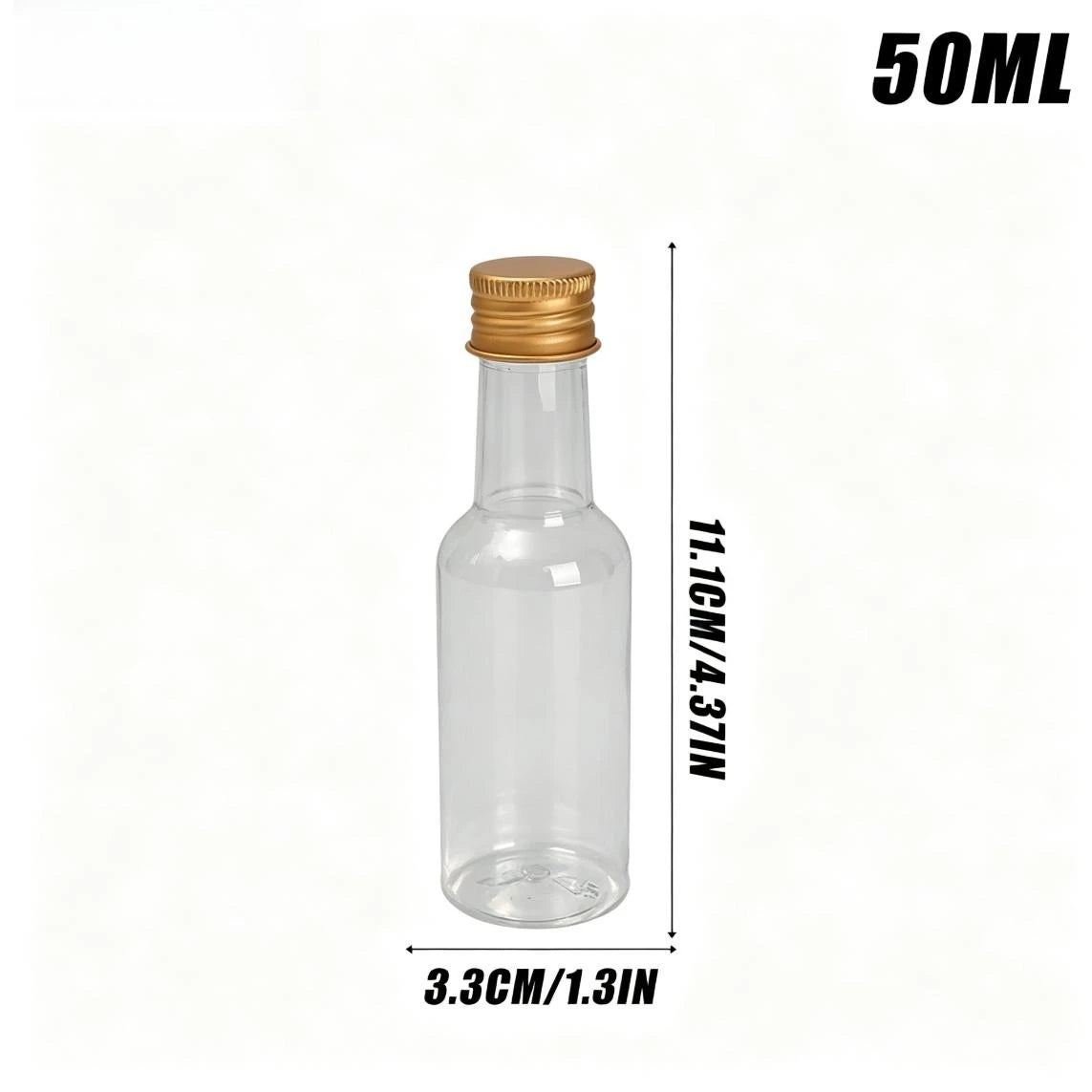 50/10PCS Mini Plastic Wine Bottle 50ML Juice Bottle Portable Reusable Drink Container for DIY Weddings Party Favors Decoration Quake Gold 30PCS