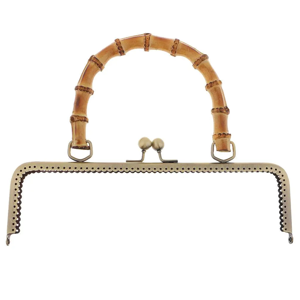 Metal Purse Frame Vintage Bamboo Handle Kiss Clasp Lock Handbag Frame for DIY Sewing Bag Making Supplies Quake