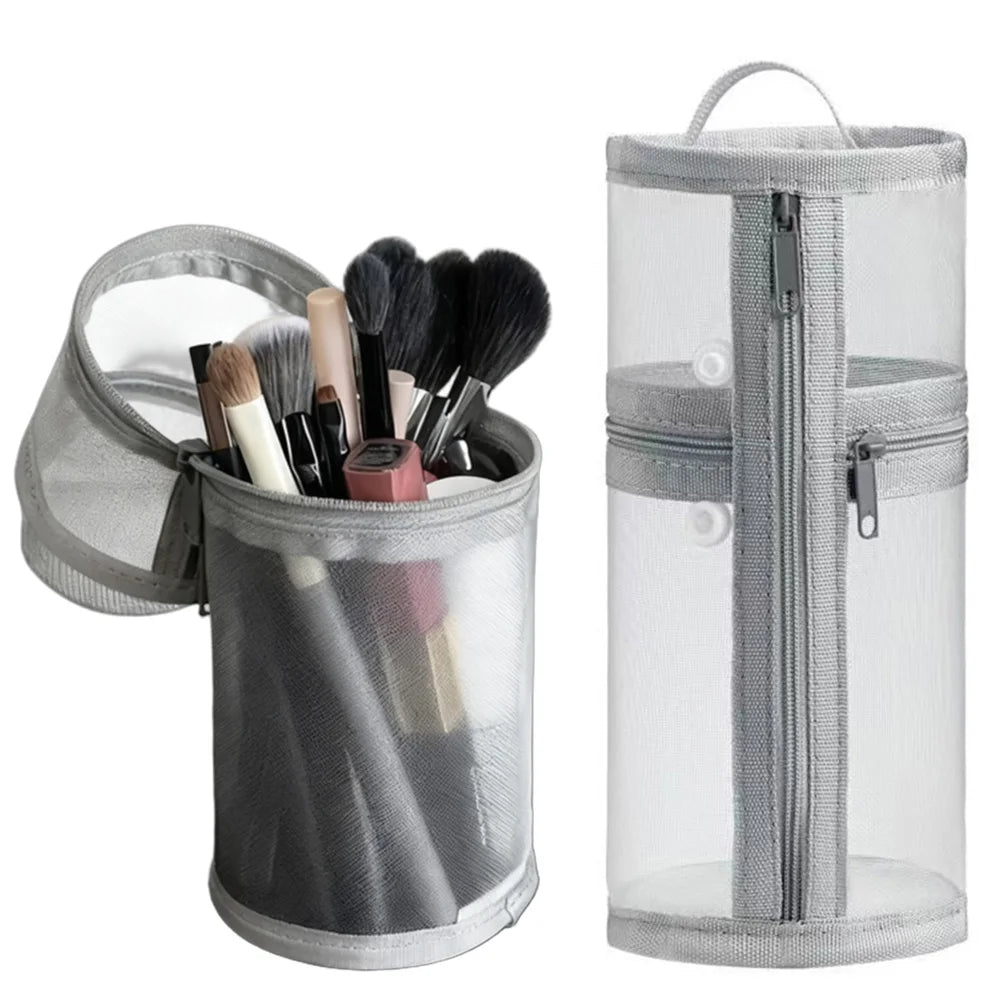 Mesh Dual-use Makeup Brush Storage Bag Portable Brush Case Simple Large Capacity Brush Bucket Holder Travel Stand-up Pouch Quake