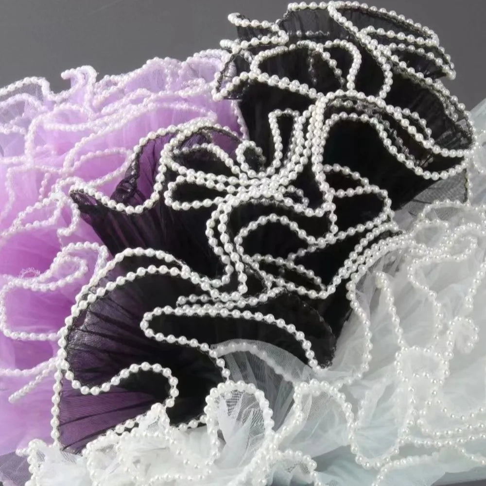 28cmx4Yards Flower Bouquet Wrapping Lace Mesh Material Pearl Wave Yarn Florist Packaging Pearl Edges Flower Wrapping Paper Quake