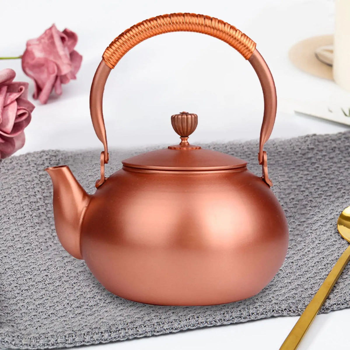 Copper Pot with Insulated Handle Stove Top Water Kettle 1.2L Quake