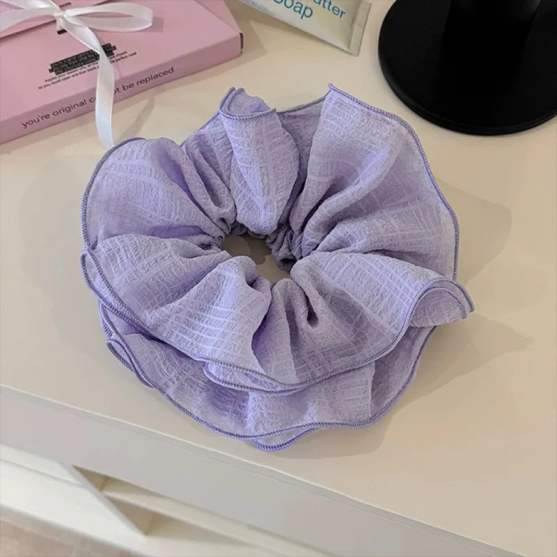 Wrinkle Chiffon Scrunchies for Women Girls Sweet Hair Ropes Elegant Temperament Exaggerated Hairbands Vacation Hair Accessories Quake Purple