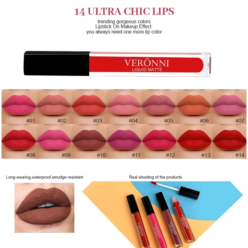14 Color Liquid Matte Lipsticks Long Lasting Velvet Lip gloss Non Stick Cup Waterproof Beauty Cosmetics Makeup for Women Lip Quake