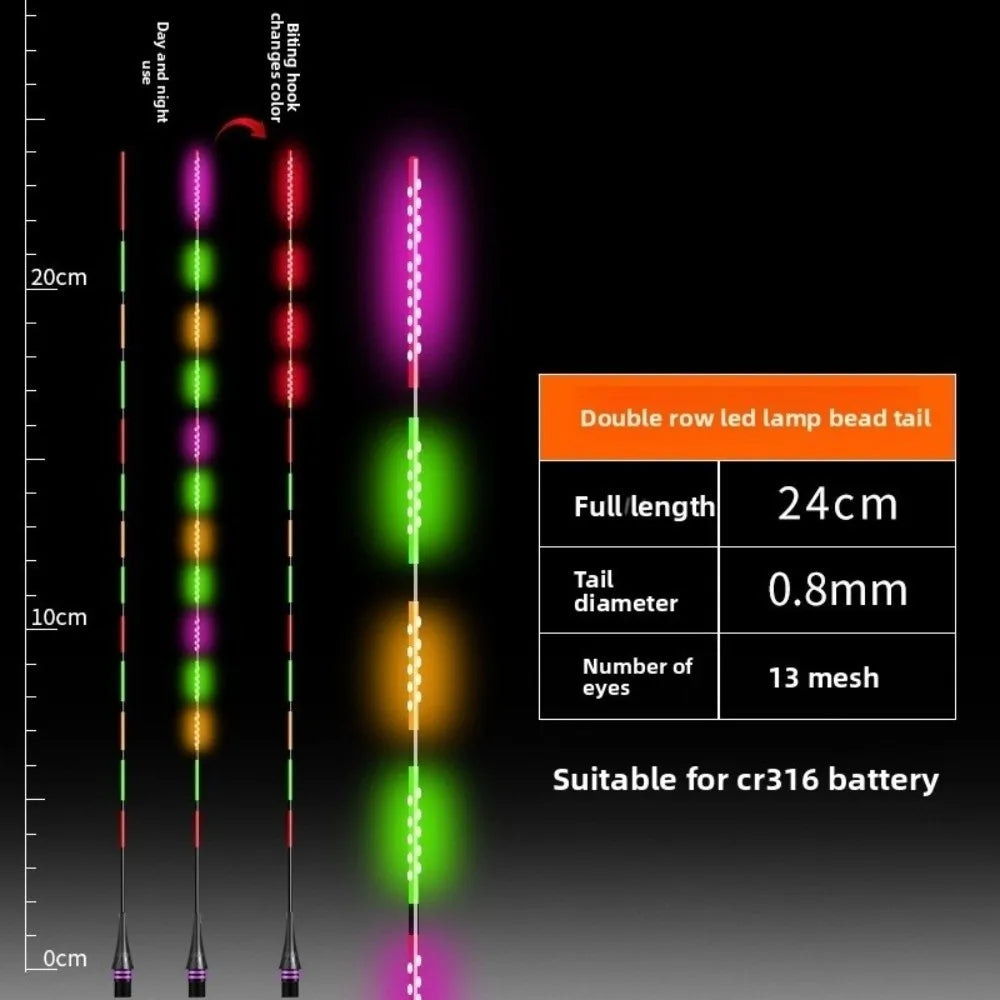 Super Bright LED Smart Float Top Luminous Ultra Sensitive Electronic Floats Smart Technology Electronic Design Fishing Buoy Quake Biting hook discolor 316 Double row-24cm