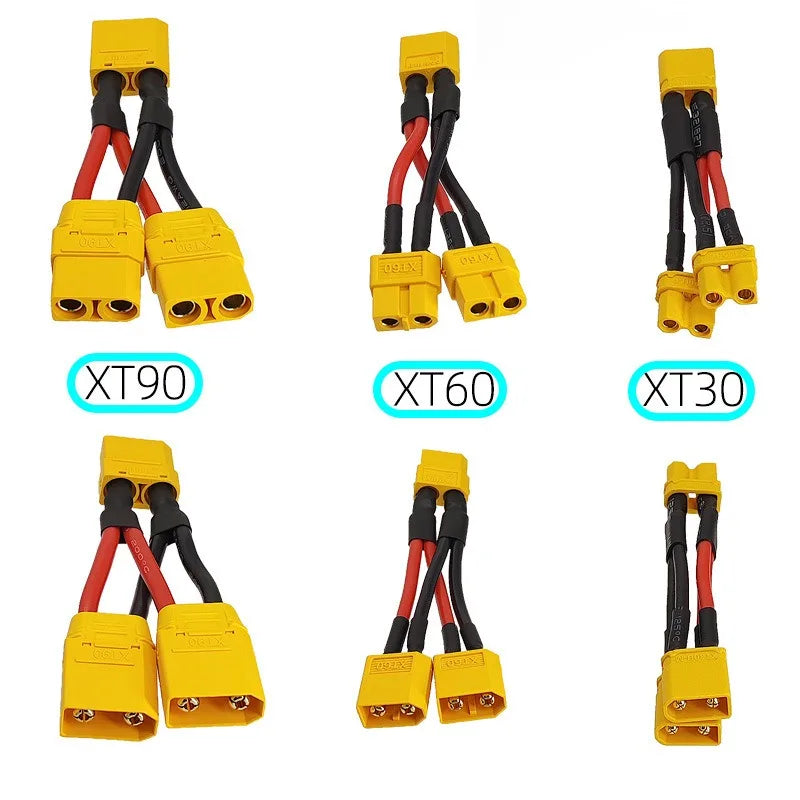 XT30/60/90 1 to 0/1/2/3 Parallel Battery Connector Male/Female Cable Dual Extension Y Splitter Silicone Wire 12AWG for RC ESC Quake