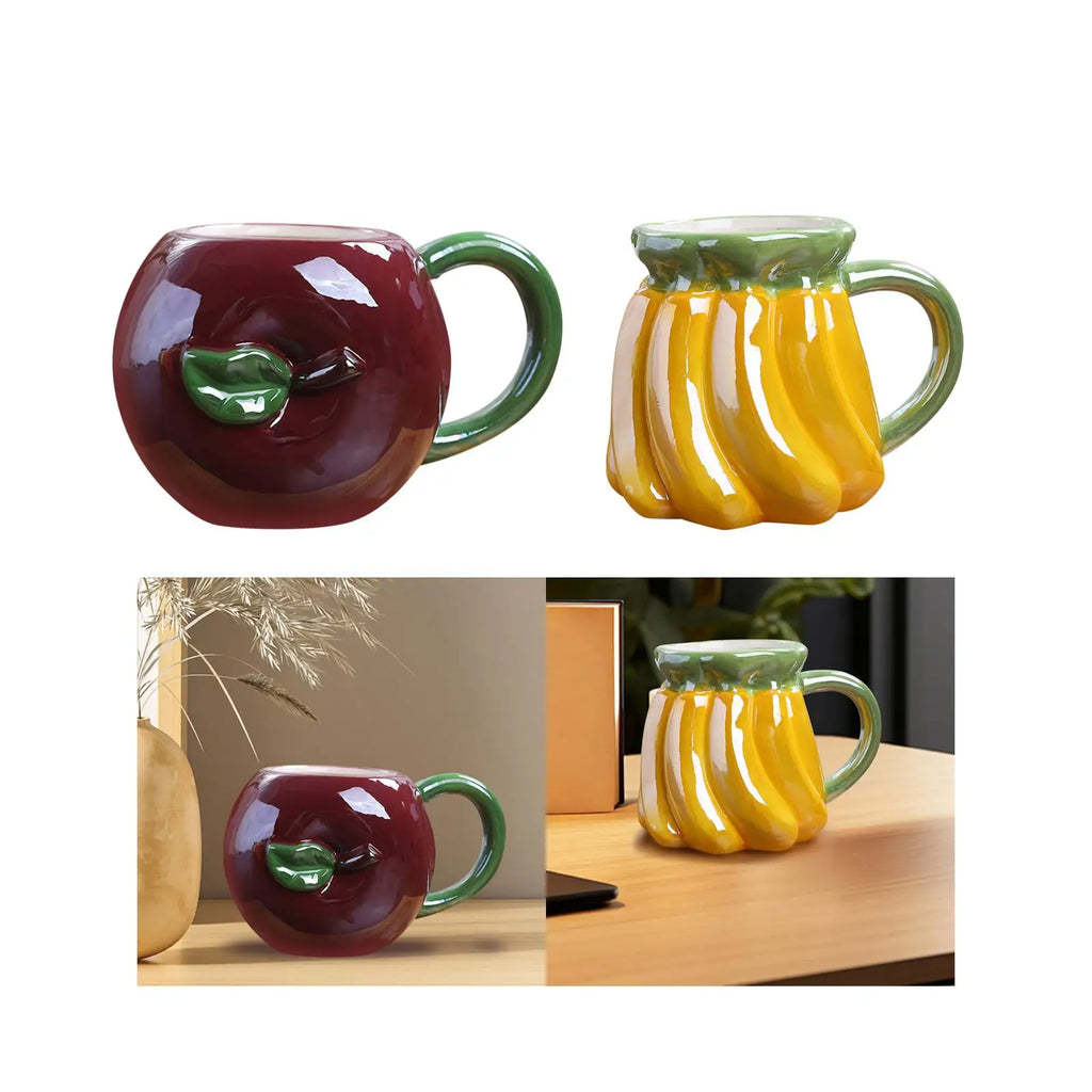 Fruit Shape Ceramic Coffee Mug Funny 3D Fruit Cup for Coffee Water Beverage Quake
