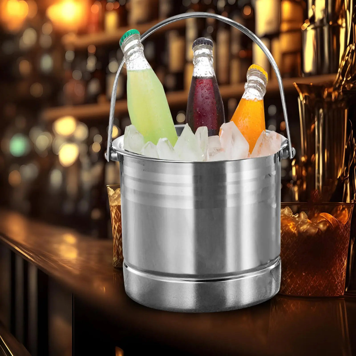 Ice Bucket with Handle Beer Drinks Ice Tub for Buffet BBQ Family Gatherings Quake Argent