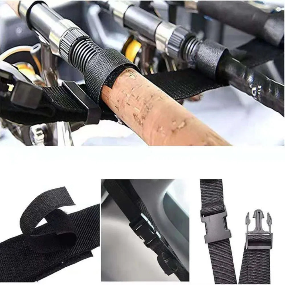 1/2pcs Black Vehicle Fishing Rod Storage Rack Adjustable With Magic Stickers Fishing Vehicle Rod Carrier Quake