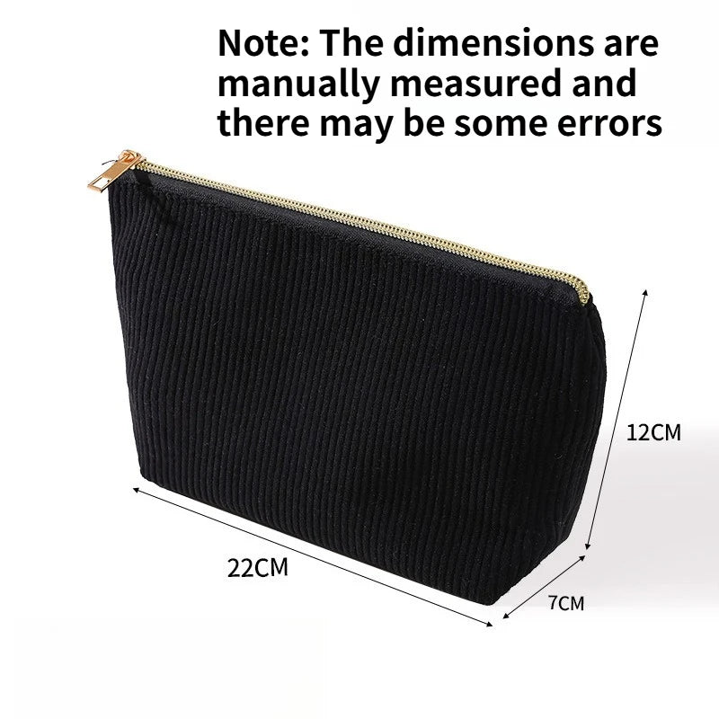 Multi-color Corduroy Simple Zipper Cosmetic Bag Portable Travel Wash Pouch Student Makeup Brush Skincare Hand Organizer Quake black