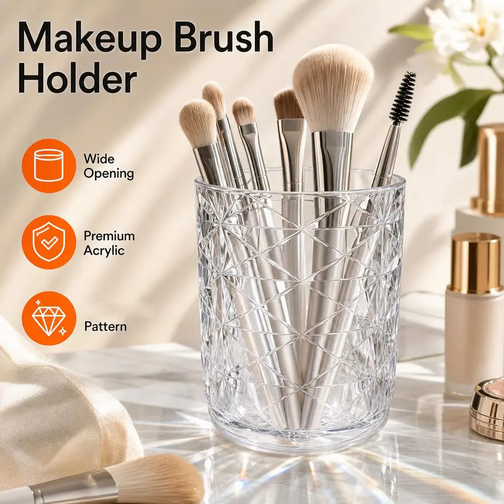Makeup Brush Holder Organizer, Crystal Cosmetic Makeup Brushes Storage Holder, Vintage Make Up Brush Cup for Vanity, Pen Pencil Quake