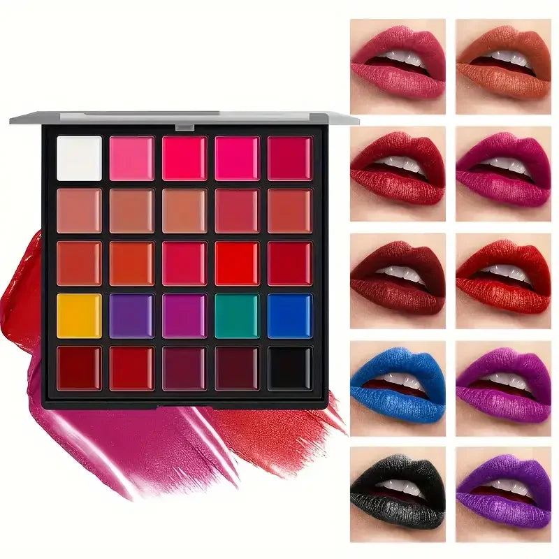 25-Color Lipstick Palette Long-Lasting 24-Hour Wear,Waterproof and Smudge-Proof,Multi-Purpose for Lips and Eyes,Valentine's Gift Quake