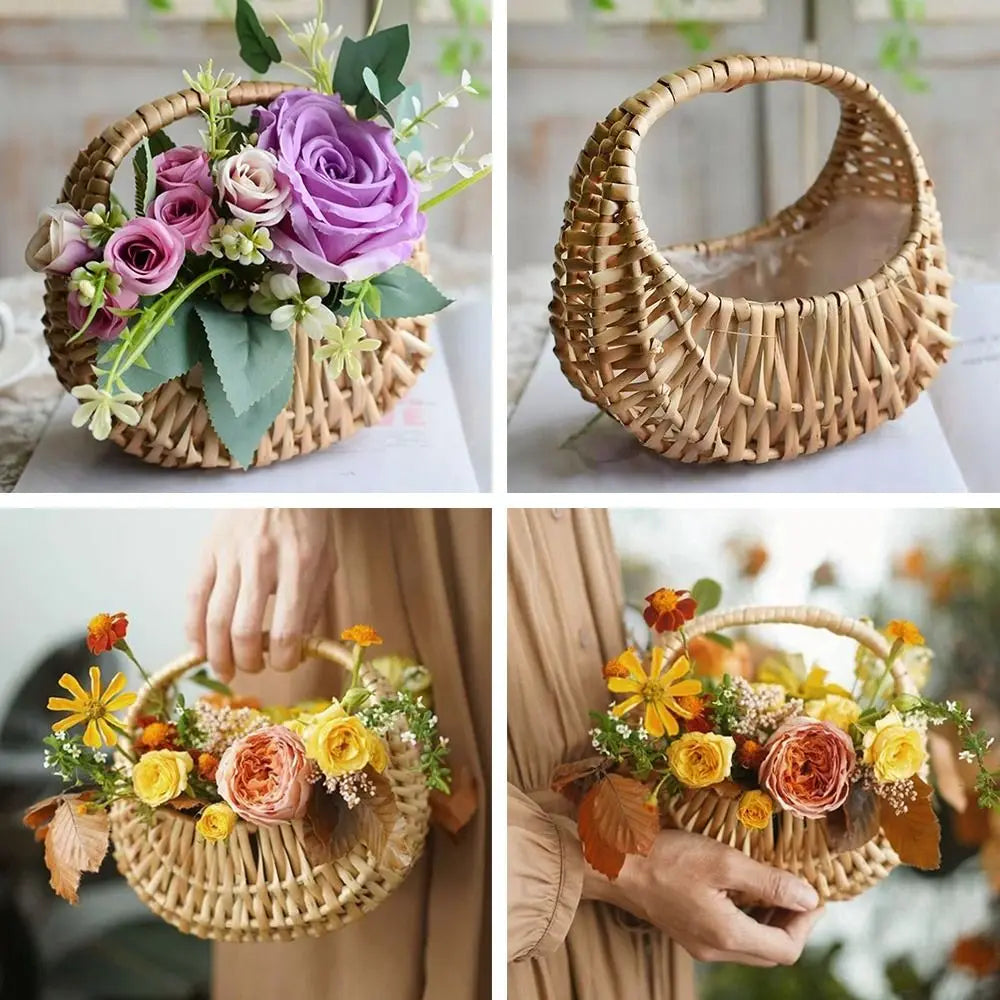 Willow Rattan Flower Girl Baskets Yellow Woven Basket Flower Arrangement Basket Sturdy Storage With Handle Quake