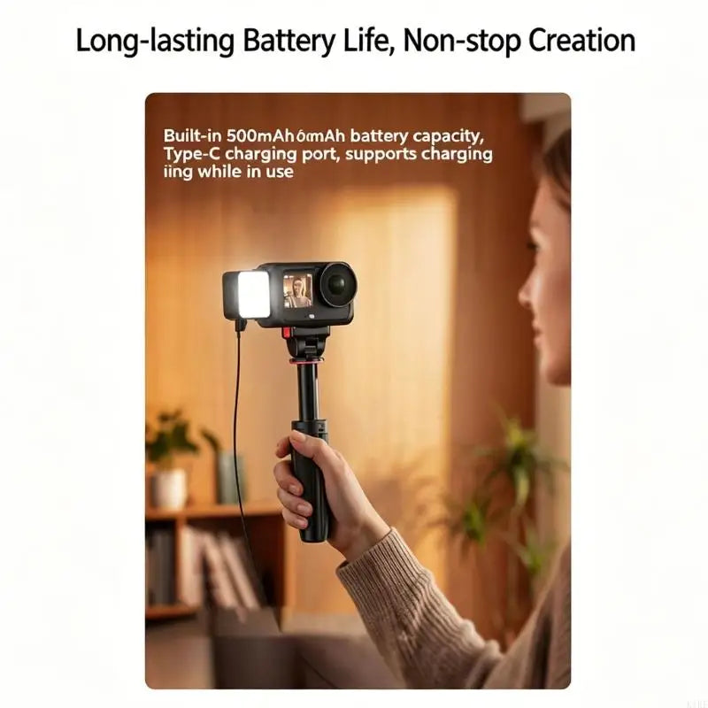 Mini Video Light for Action Camera, Rechargeable Fill Light with One-Button Brightness Control for Portrait and K1KF Quake