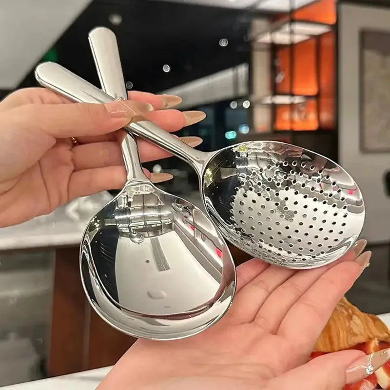 Short‑Handle Stainless Steel Serving Spoon Ladle Skimmer Heat‑Resistant Kitchen Cooking Utensil for Home Restaurant Use Quake