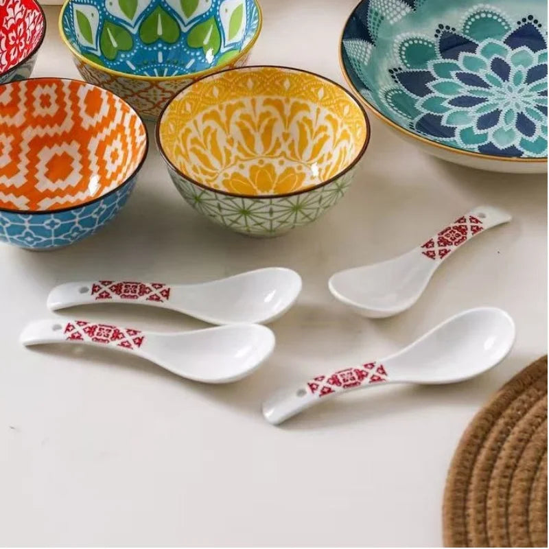 16-Piece Bohemian Ceramic Dinnerware Set for 4 People Plate Bowl Spoon Dish Kitchen Restaurant Tableware Quake