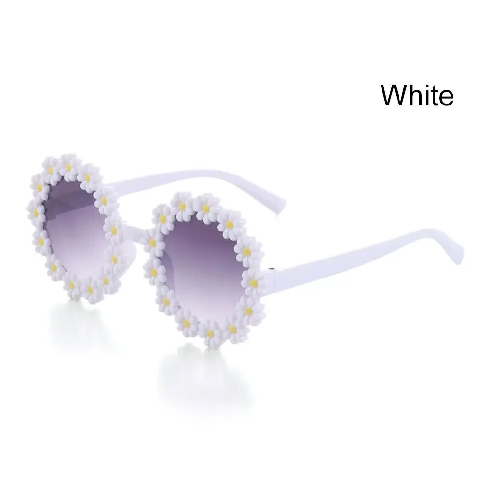 Round Flower Sun Glasses for Kids Cute Daisy Sunglasses Children Outdoor Sun Protection Shades Fashion Funny Party Eyewear Quake White