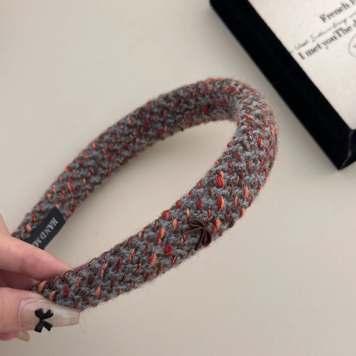 Winter Retro Red Mixed Color Headband Woven Knitting Sponge Headbands for Women Fashion Temperament Hair Hoop Female Hair Band Quake be