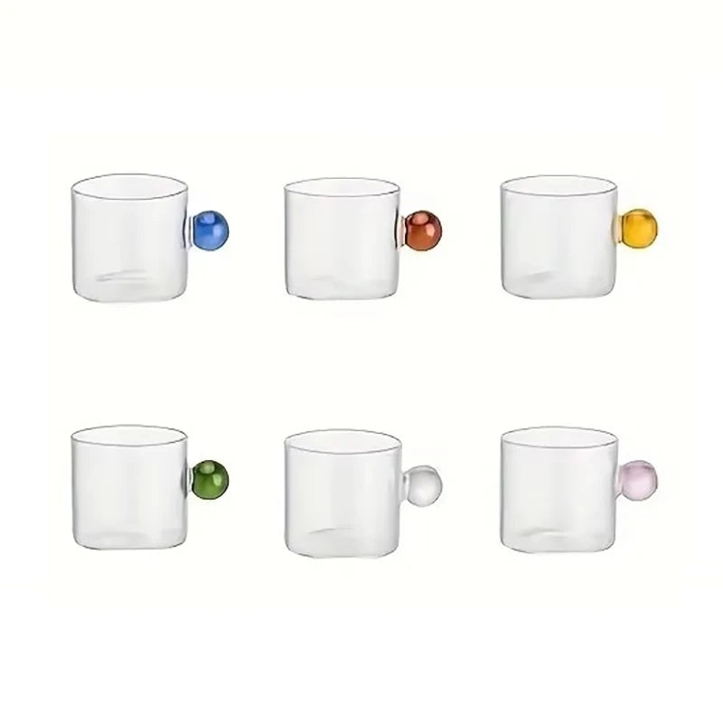 6pcs Espresso Cups with Ball Handle Mini Coffee Cups Heat Resistant Teacup Glass Drinking Mug Drinkware 100ml/3.38oz Quake Mixed 6pcs 51-100ml