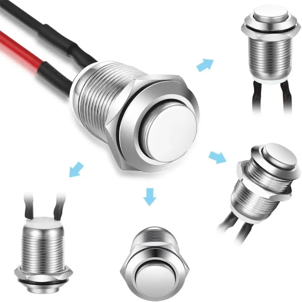 12mm 2A 12V/24V/125V/250V AC Prewired Waterproof Push Button Latching Self-Locking Stainless Steel Push Button On Off Quake