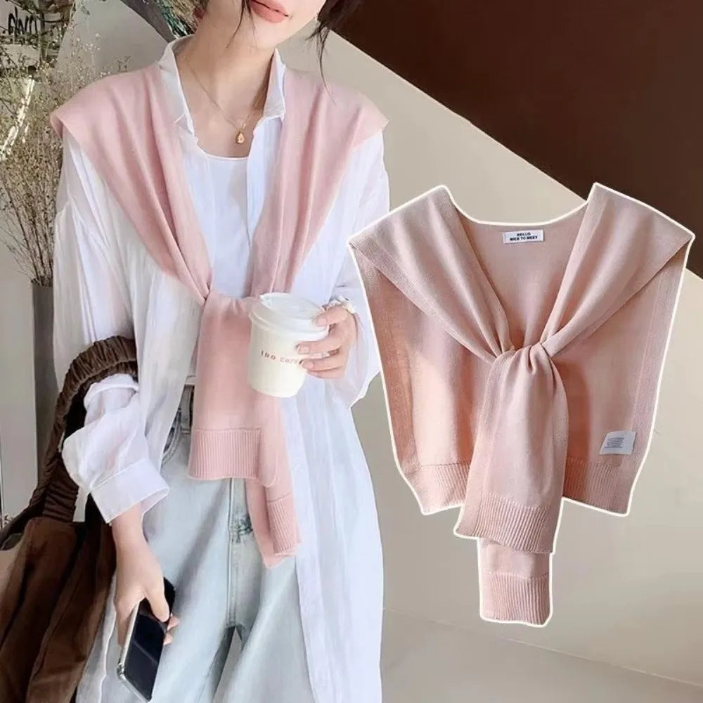 Fashion Knitted Design Knitted Shawl Knotted Solid Color Fake Collar Neck Guard Thin Shoulder Scarf Women Quake