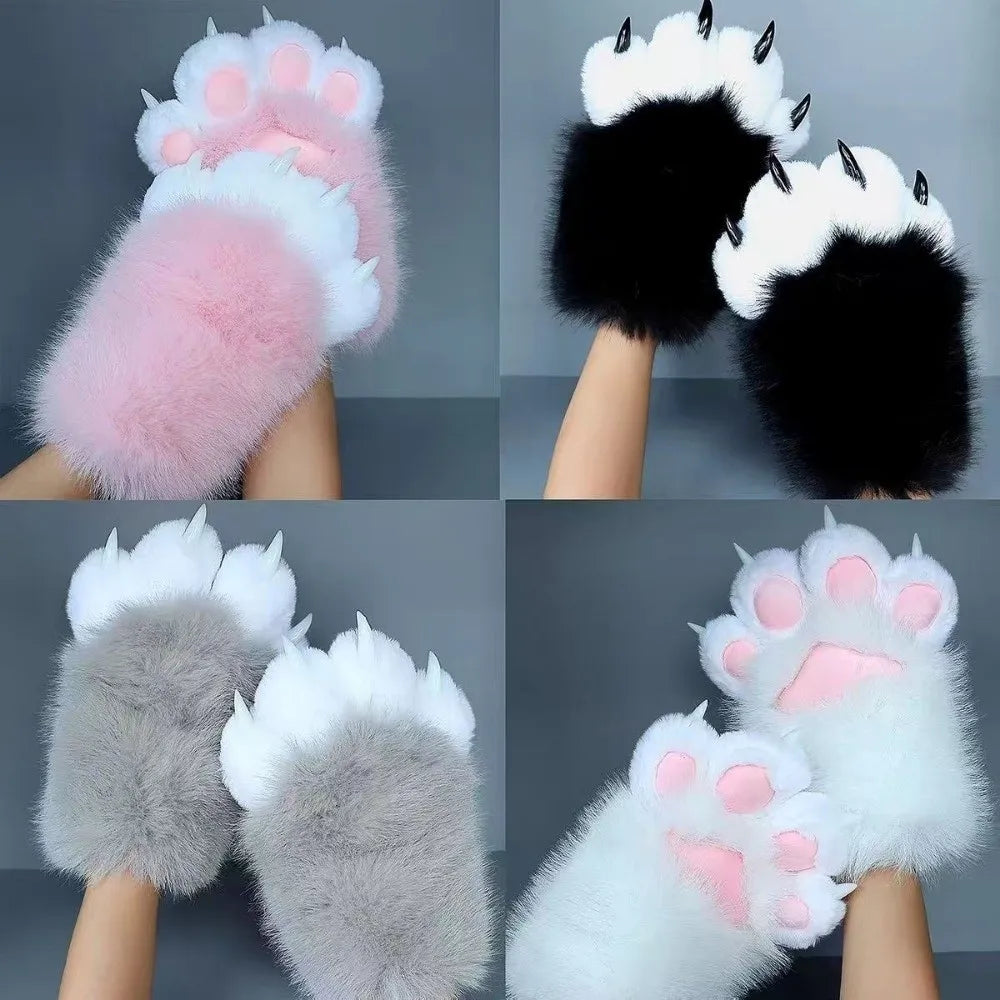 1Pc New Plush Cosplay Cat Paw Glove Thicken Cartoon Cat Claw Mittens Squeaking Animal Cosplay Glove Props Quake